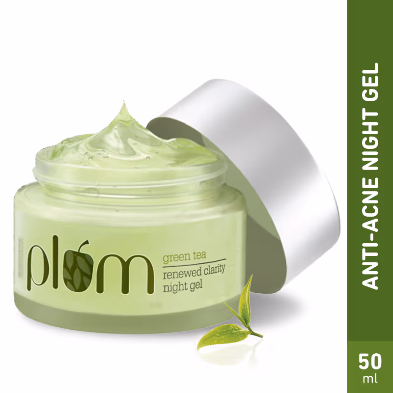 Plum Green Tea Night Gel Cream With Glycolic Acid, Fights Acne For Clear,Oil-Free,YouthfulSkin